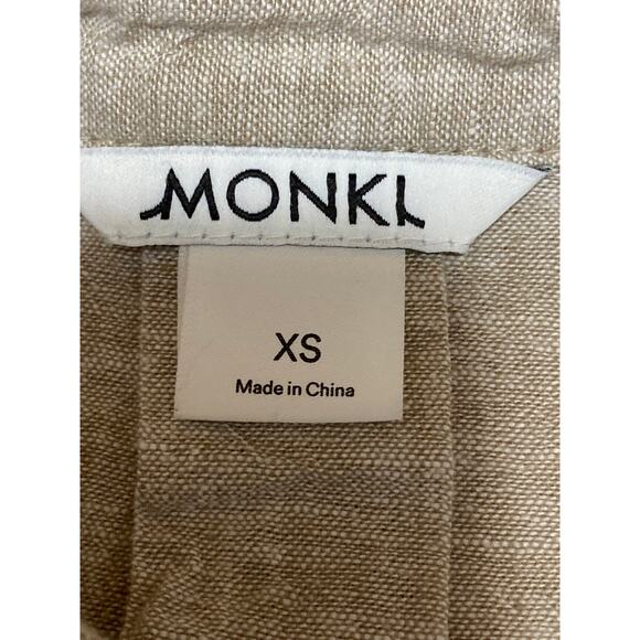 Monki Women's Cream Beige Linen Short Sleeve Button Down Cropped Shirt Size XS - Picture 4 of 5